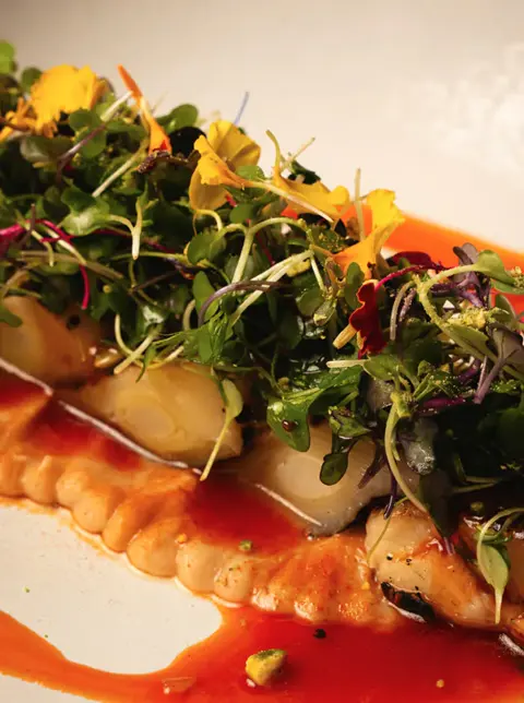 Bacalao con ensalada. De brotes y flores