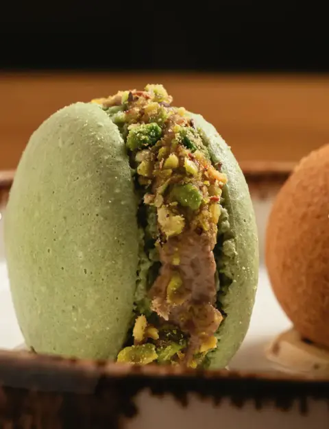 Macaron de pistacho. Relleno cremoso